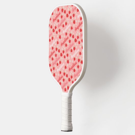 Roze Aardbei Custom Name Schattige Pickleball Paddle (Links)