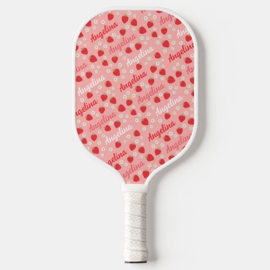 Roze Aardbei Custom Name Schattige Pickleball Paddle (Voorkant)