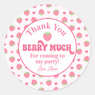 Roze Aardbei Dank Je Berry Veel Verjaardag Ronde Sticker