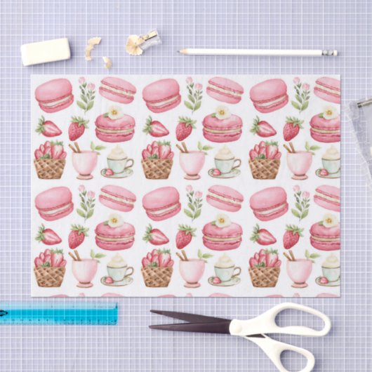 Roze Aardbei Dessert Patroon Tissuepapier (Craft)