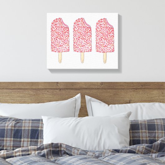 Roze aardbei Eclair Popsicles Popsicles Art Canvas Afdruk (Insitu (Slaapkamer))
