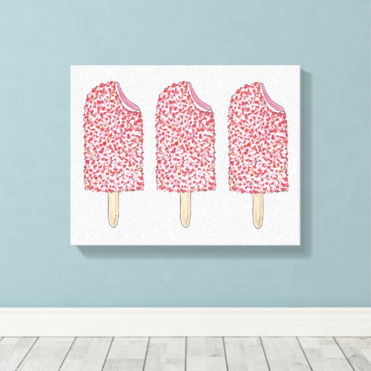 Roze aardbei Eclair Popsicles Popsicles Art Canvas Afdruk (Insitu (Houten vloer))