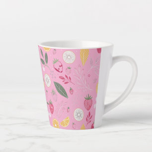 Roze aardbei en bloem latte mok