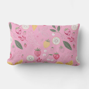 Roze aardbei- en bloemenkussen kussen