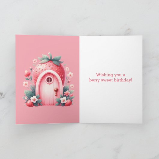 Roze Aardbei Fairy Berry Verjaardag Dochter Kaart (Binnen)