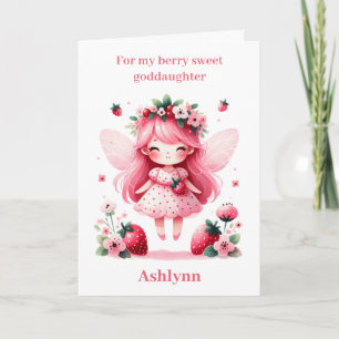 Roze Aardbei Fairy Berry Verjaardag Goddochter Kaart