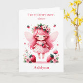 Roze Aardbei Fairy Berry Verjaardag Zuster Kaart (Gele Bloem)