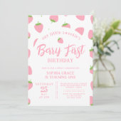 Roze aardbei Foto Berry First 1st Birthday Kaart (Staand voorkant)