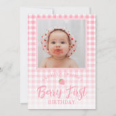 Roze aardbei Foto Berry First 1st Birthday Kaart (Achterkant)