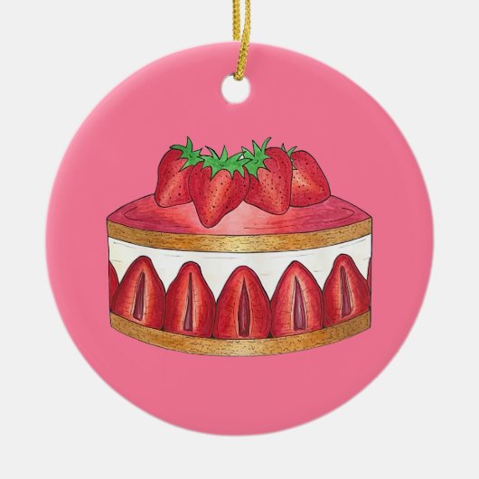 Roze aardbei Fraisier Cake French Pastry Chef Keramisch Ornament (Voorkant)