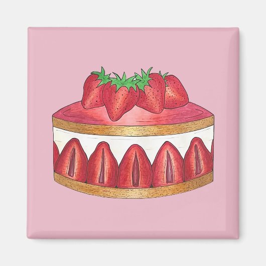 Roze aardbei Fraisier Cake French Pastry Chef Magneet (Voorkant)