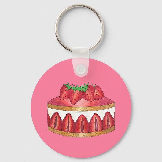 Roze aardbei Fraisier Cake French Pastry Chef Sleutelhanger (Voorkant)