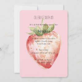 Roze Aardbei Fruit Verjaardag Kaart