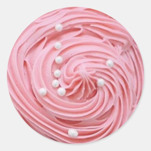 Roze aardbei, gebrand cupcakes met parelSnoep Ronde Sticker (Voorkant)