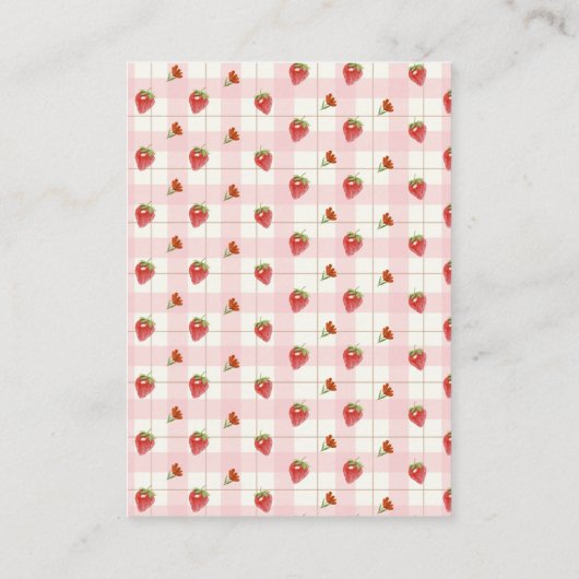 Roze Aardbei Gingham Luier Raffle Baby shower Informatiekaartje (Achterkant)