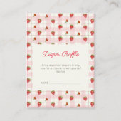 Roze Aardbei Gingham Luier Raffle Baby shower Informatiekaartje (Voorkant)
