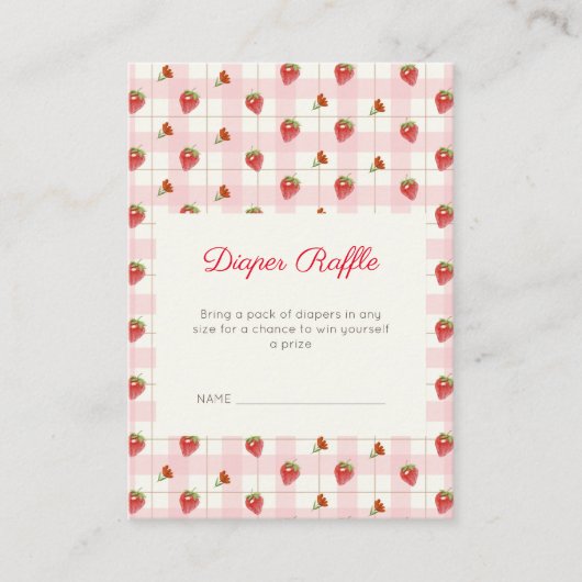 Roze Aardbei Gingham Luier Raffle Baby shower Informatiekaartje (Voorkant)