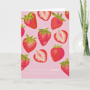 Roze Aardbei Happy Verjaardagskaart Kaart