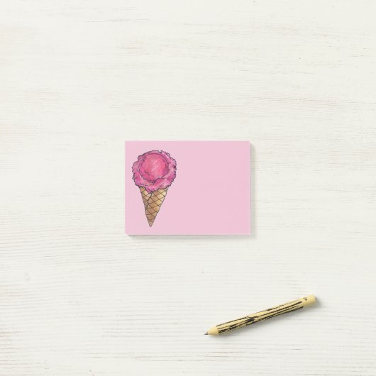 Roze aardbei Ice Cream Cone Post it Post-it® Notes (Op bureau)