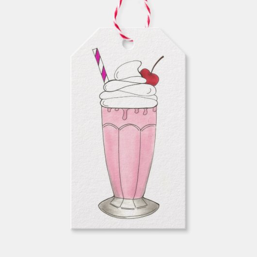 Roze aardbei Ice Cream Shake Milkshake Dessert Cadeaulabel (Voorkant)