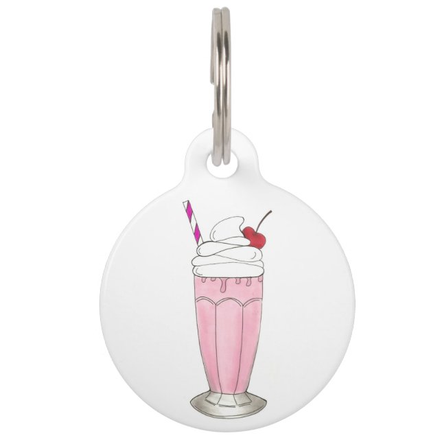 Roze aardbei Ice Cream Shake Milkshake Dessert Huisdierpenning (Voorkant)