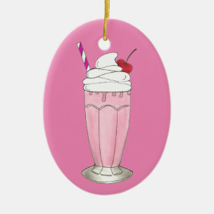 Roze aardbei Ice Cream Shake Milkshake Dessert Keramisch Ornament