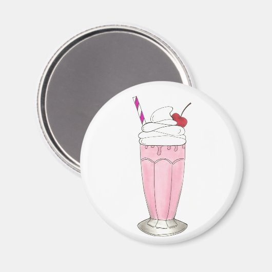 Roze aardbei Ice Cream Shake Milkshake Dessert Magneet (Voorkant / Achterkant)