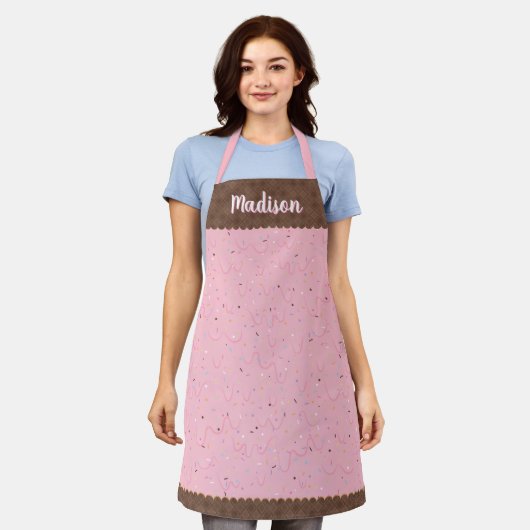 Roze aardbei ijs schort (Gedragen)