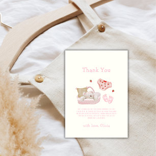 Roze aardbei ijsbeer speelgoed meisje baby shower bedankkaart