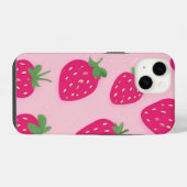 Roze aardbei iPhone 14 hoesje (Achterkant horizontaal)