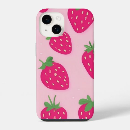 Roze aardbei iPhone 14 hoesje (Achterkant)