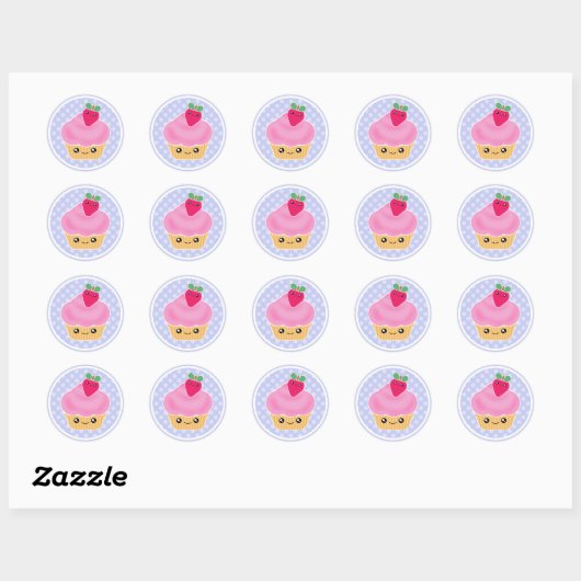 Roze Aardbei Kawaii Cupcake Stickers (Vel)