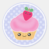 Roze Aardbei Kawaii Cupcake Stickers (Voorkant)