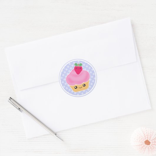 Roze Aardbei Kawaii Cupcake Stickers (Envelop)