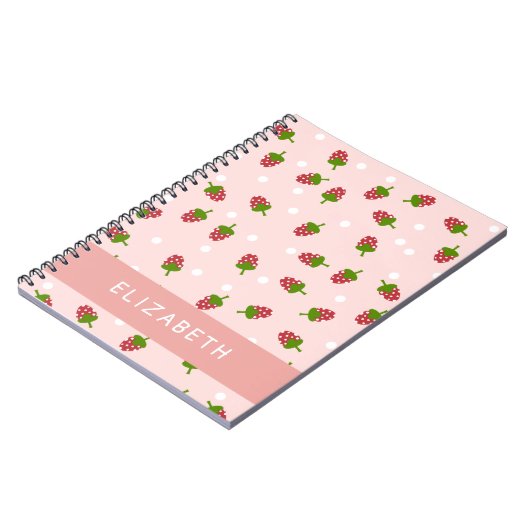 Roze aardbei Kawaii Girly Cute Aesthetic Pastel Notitieboek (Linkerzijde)