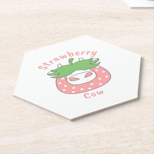 Roze Aardbei Koe Classic T-shirt Kartonnen Onderzetters (Schuin)