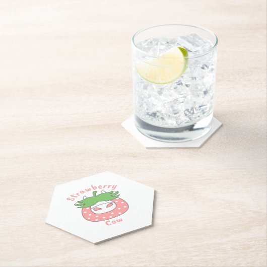 Roze Aardbei Koe Classic T-shirt Kartonnen Onderzetters (Insitu)