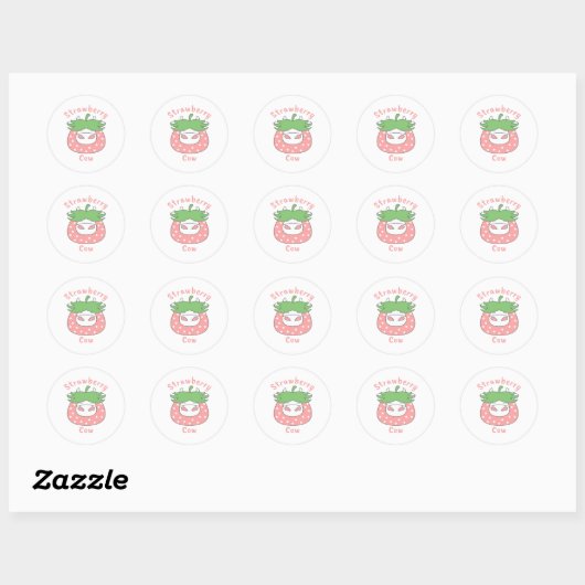 Roze Aardbei Koe Classic T-shirt Ronde Sticker (Vel)