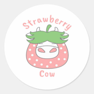 Roze Aardbei Koe Classic T-shirt Ronde Sticker