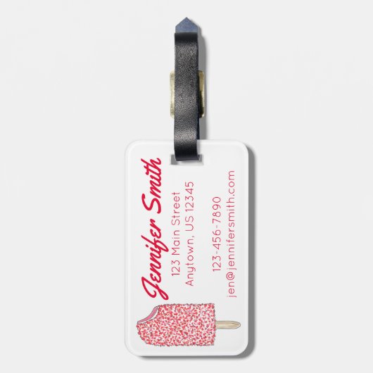 Roze aardbei Korstaart Ice Cream Popsiche Bagagelabel (Achterkant verticaal)