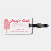 Roze aardbei Korstaart Ice Cream Popsiche Bagagelabel (Achterkant horizontaal)