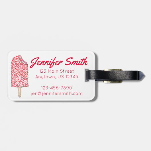 Roze aardbei Korstaart Ice Cream Popsiche Bagagelabel (Achterkant horizontaal)