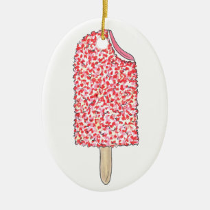 Roze aardbei Korstaart Ice Cream Popsicle Pop Keramisch Ornament