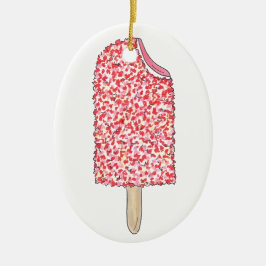Roze aardbei Korstaart Ice Cream Popsicle Pop Keramisch Ornament (Voorkant)
