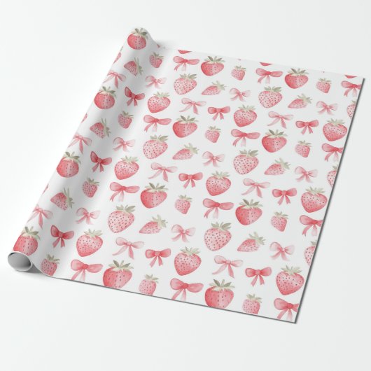 Roze aardbei lint inpakpapier Coquette (Uitgerold)
