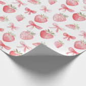 Roze aardbei lint inpakpapier Coquette (Hoek)