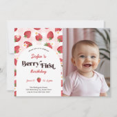 Roze Aardbei Meisje Foto Berry 1e verjaardag Kaart (Voorkant)