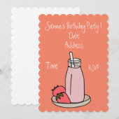 Roze Aardbei Milkshake retro meisjes feest Kaart (Voorkant / Achterkant)