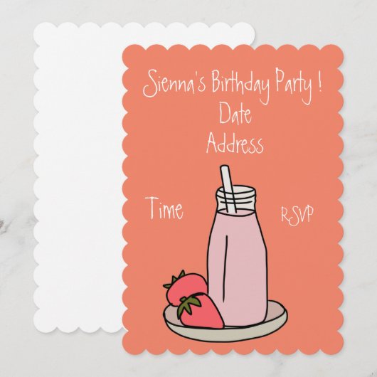 Roze Aardbei Milkshake retro meisjes feest Kaart (Voorkant / Achterkant)