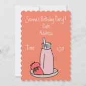 Roze Aardbei Milkshake retro meisjes feest Kaart (Voorkant)